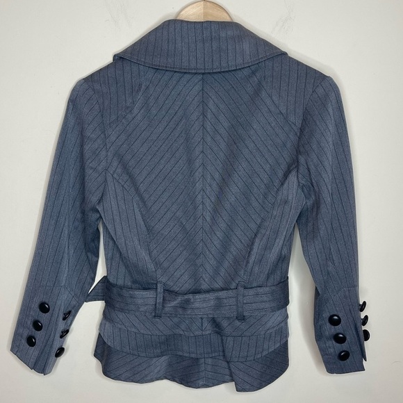 𝅺BISOU bisou michele bohbot 3/4 sleeve gray striped suit belted jacket - Picture 2 of 6